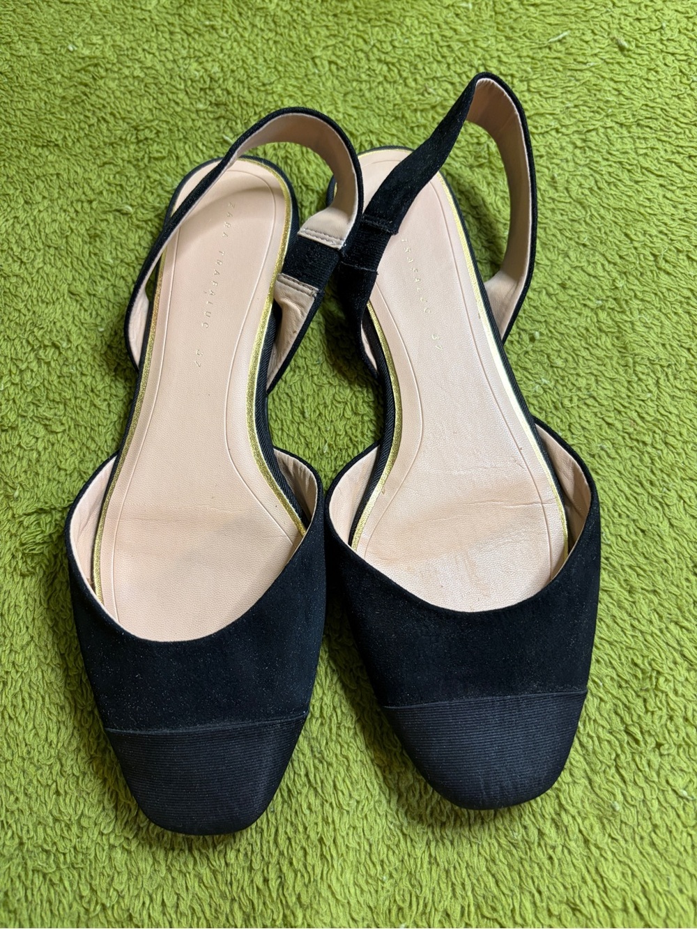 Zara Black Pointed-Toe Slingback Flats